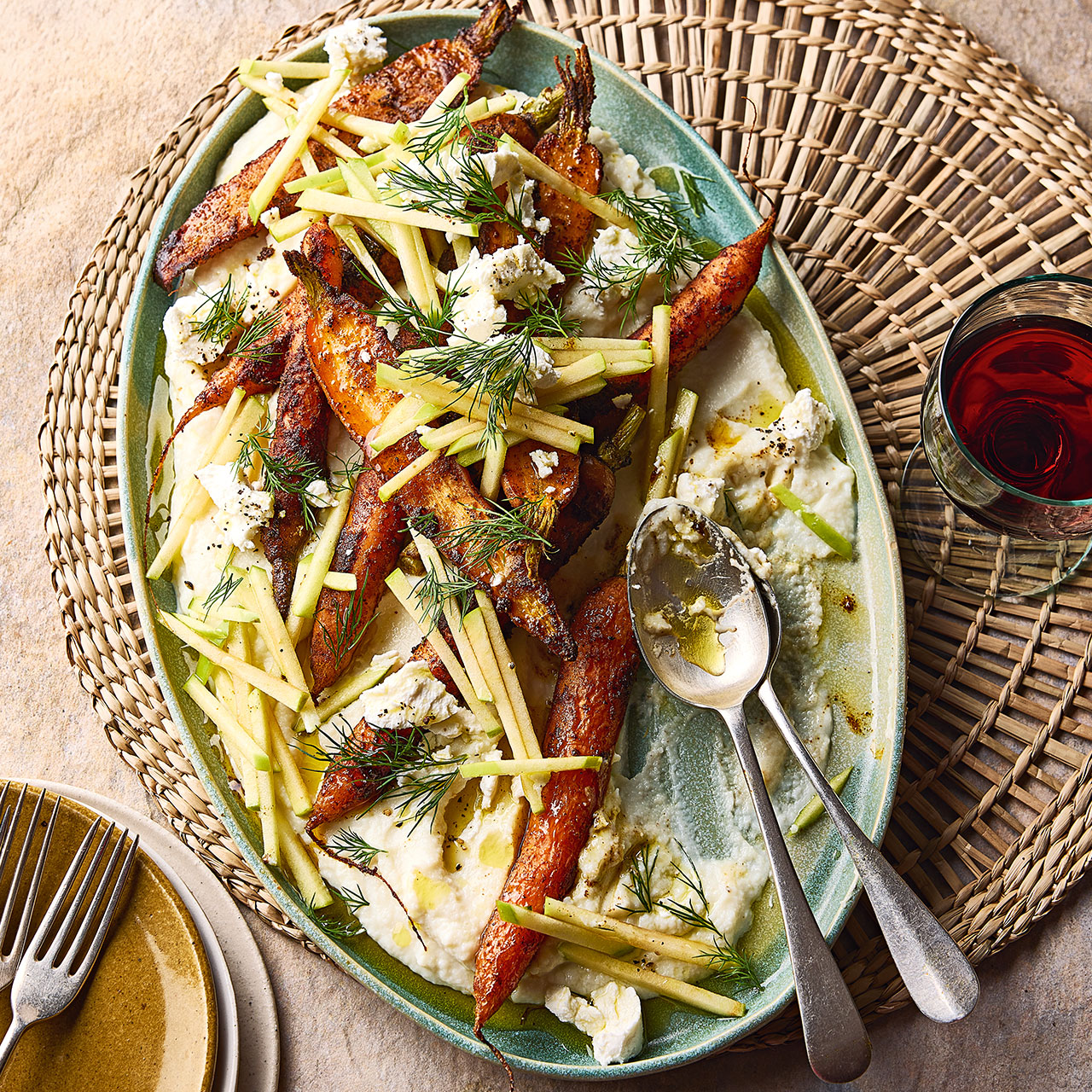 Spiced Carrots with Pickled Bramley Apples and Goat’s Cheese   