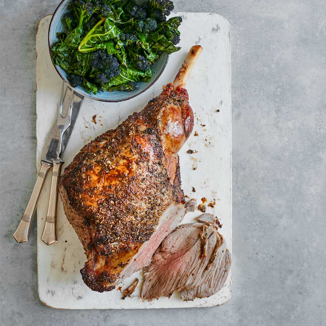 Greek-style roast leg of lamb with lemon and garlic new potatoes