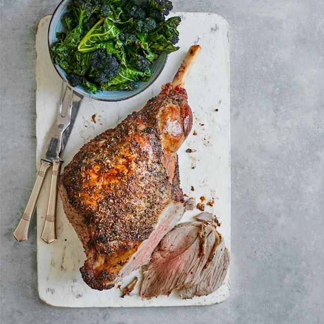 Greek-style roast leg of lamb with lemon and garlic new potatoes