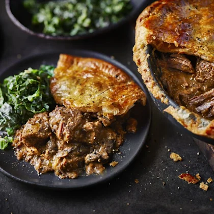 Beef Stroganoff Pie with Creamy Greens