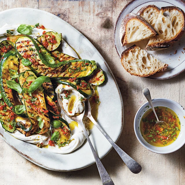 Griddled courgettes with zingy dressing