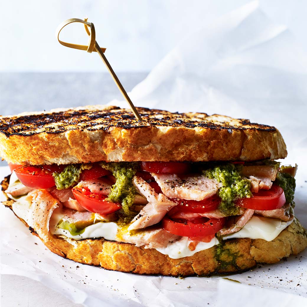 Flaked Salmon with Coriander Pesto on Toasted Bloomer