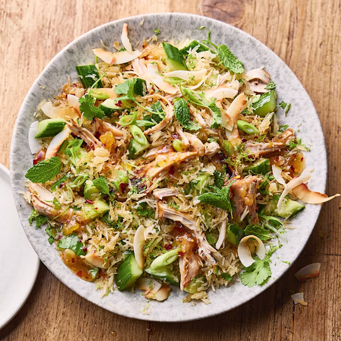 Sticky Mango Chicken and Crispy Rice Salad