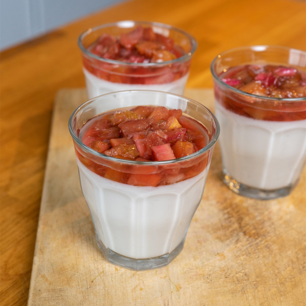 Vegan Coconut Panna Cotta with Roasted Rhubarb