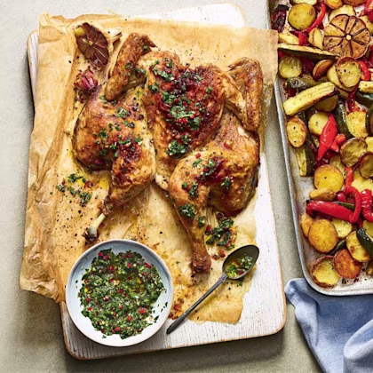 Roast Chimmichurri Spatchcock Chicken Traybake