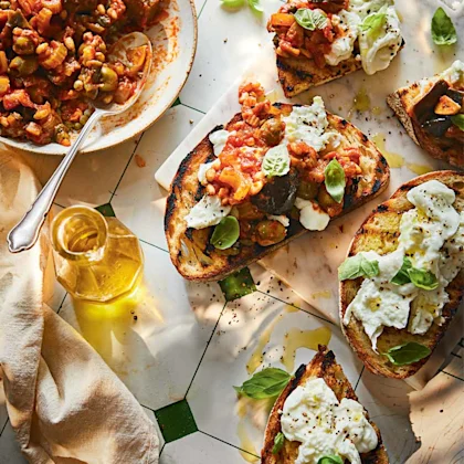 Sicilian Caponata with Mozzarella Bruschetta