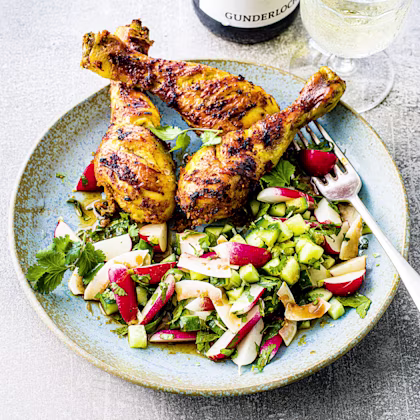 Turmeric Chicken with Cucumber and Radish Salad