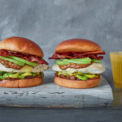 Chicken Burger with Satay Sauce and Sauteed Sprouts