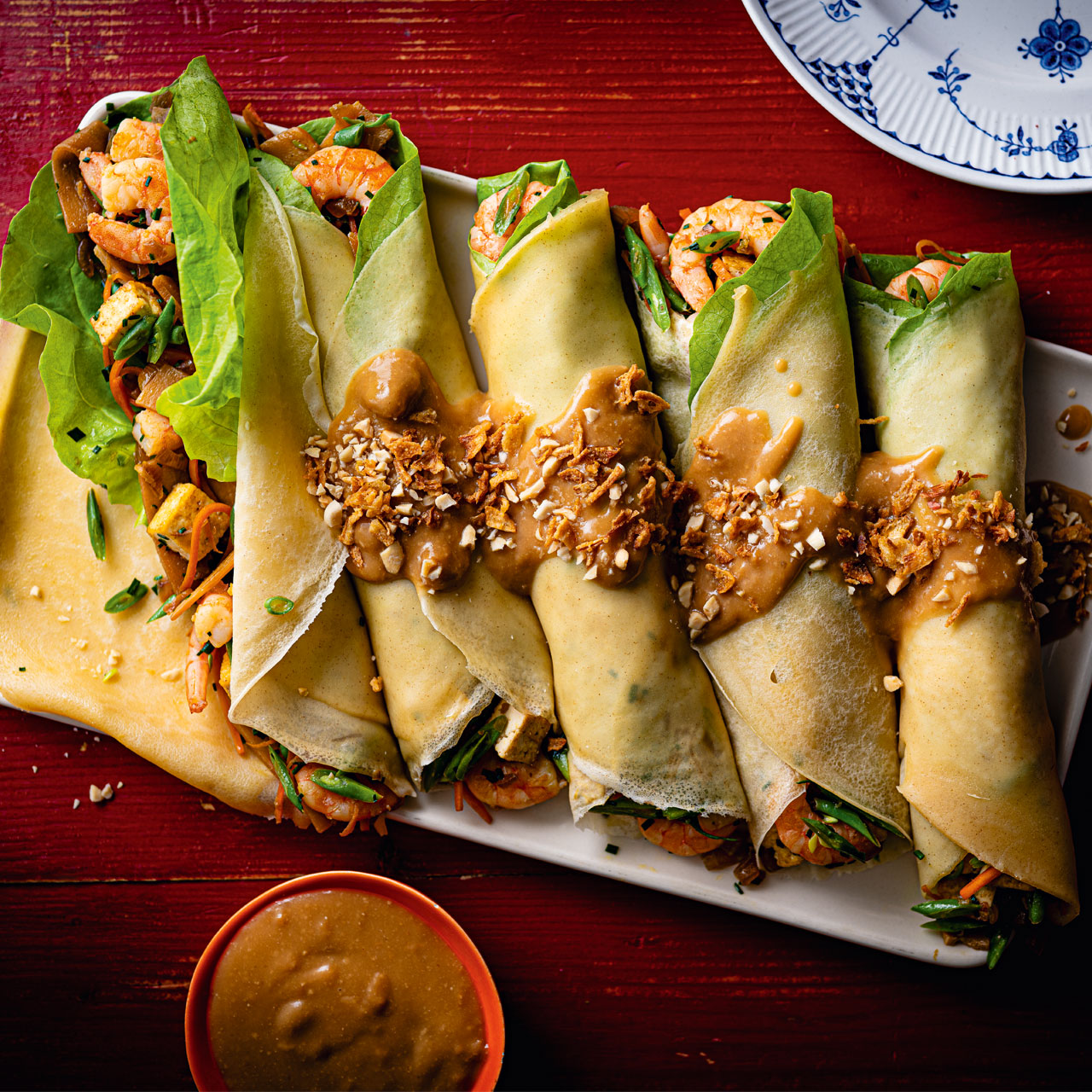 Filipino-style Prawn Spring Rolls with Peanut Sauce  