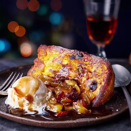 Christmas Panettone Eggy Bread with Spiced Fruit Compote