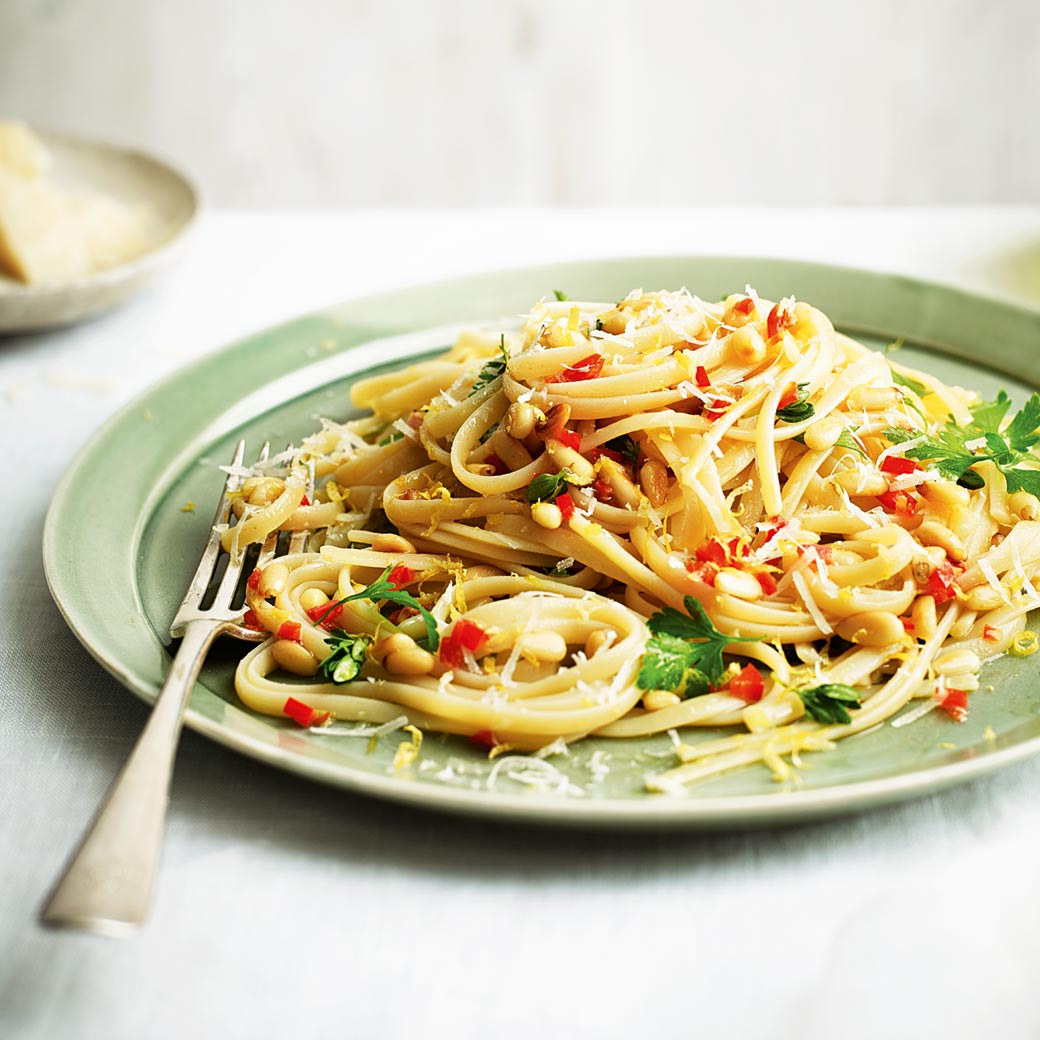 Linguine with Lemon, Chilli, Pine Nuts & Herbs