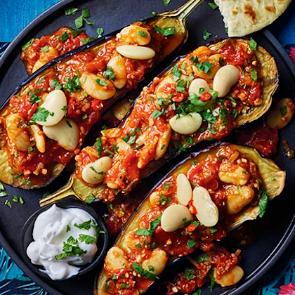 Roasted Aubergines with Creole Sauce and Butterbeans