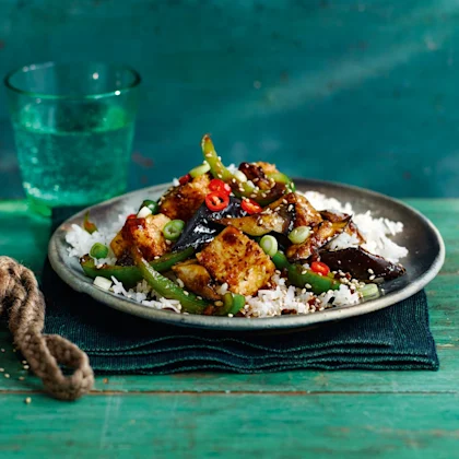 Sesame-Crusted Tofu and Aubergine with Sichuan Miso Sauce