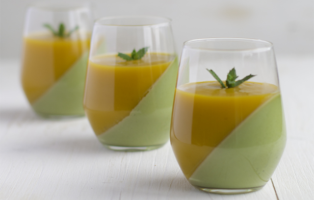 Matcha Panna Cotta with Mango Purée