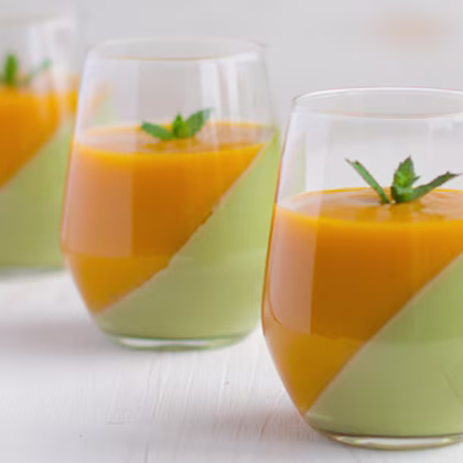Matcha Panna Cotta with Mango Purée