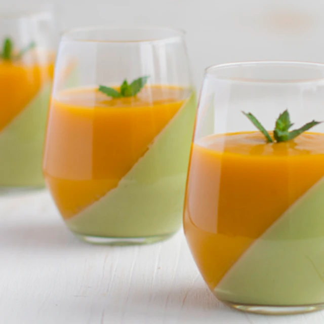 Matcha Panna Cotta with Mango Purée
