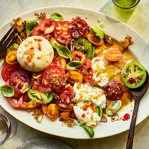 Tomato Salad with Burrata and Chilli Jam