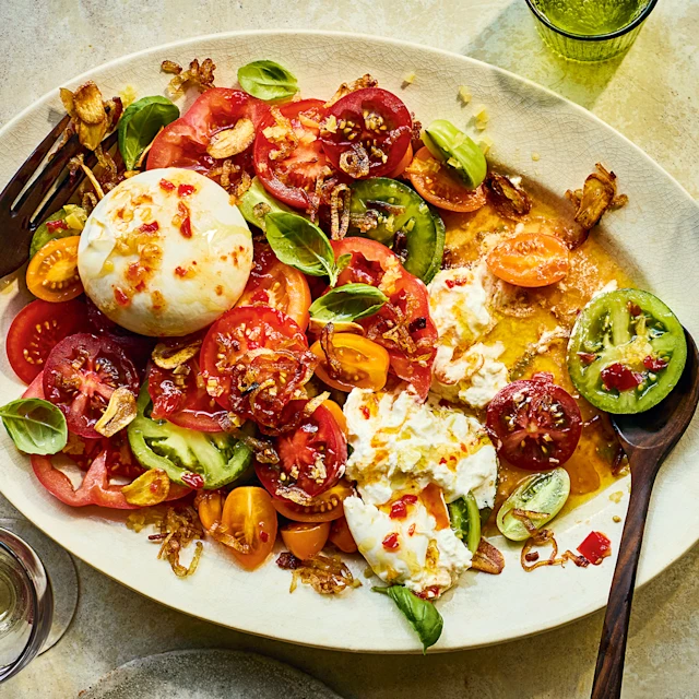 Tomato Salad with Burrata and Chilli Jam