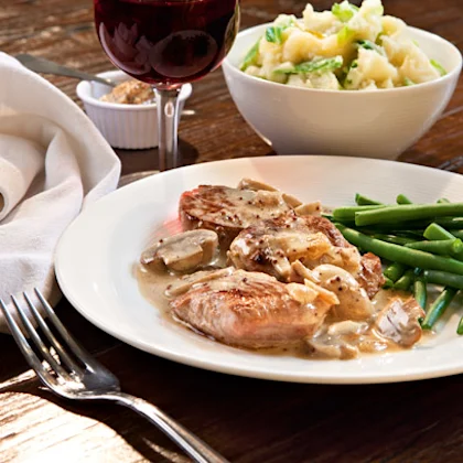 Pork and Mushroom in a Mustard Sauce with Cabbage Mash