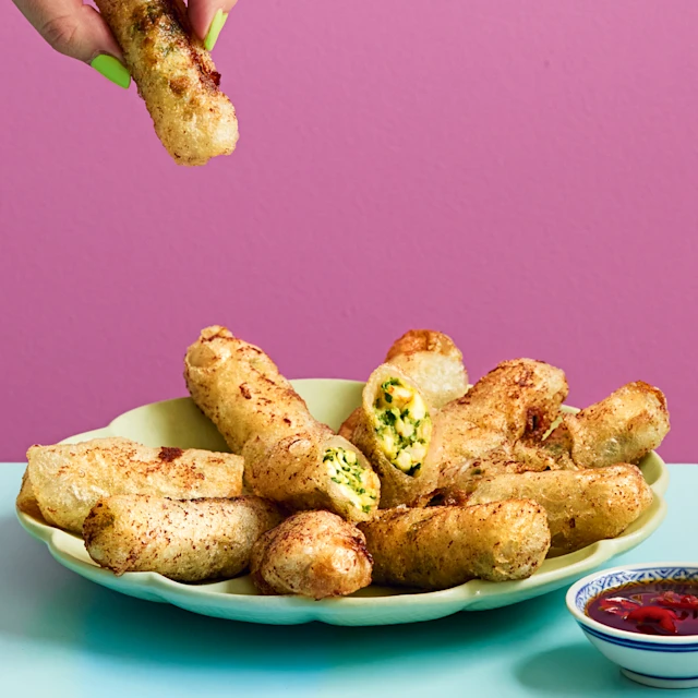 Spinach and Prawn Spring Rolls