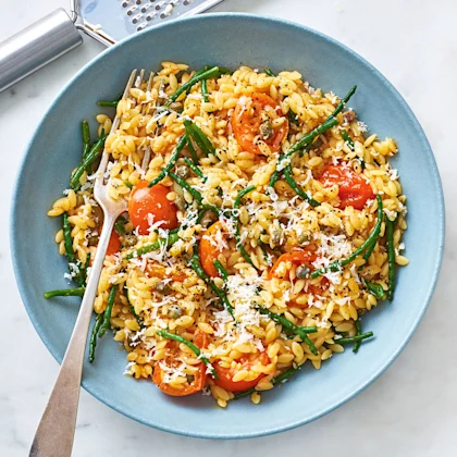 Orzo with Samphire and Tomatoes