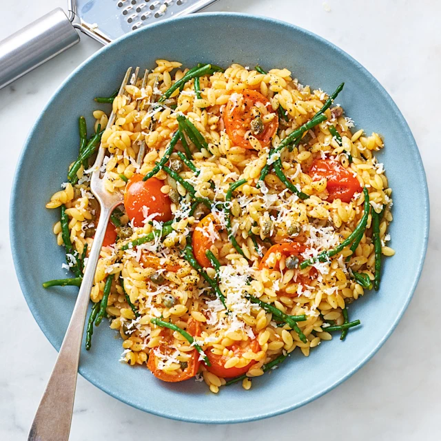 Orzo with Samphire and Tomatoes