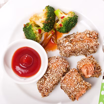 Crunchy Seeded Salmon with Chinese Broccoli