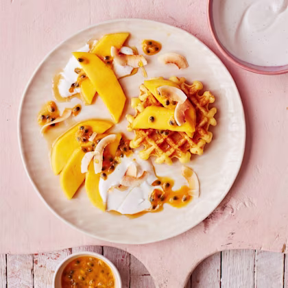 Mango, Passion Fruit & Coconut Waffles