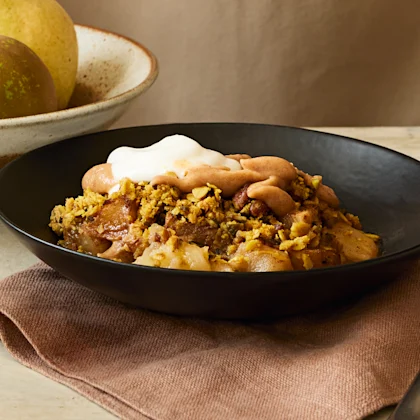 Spiced Pear and Pecan Crumble with ‘Caramel’ Sauce