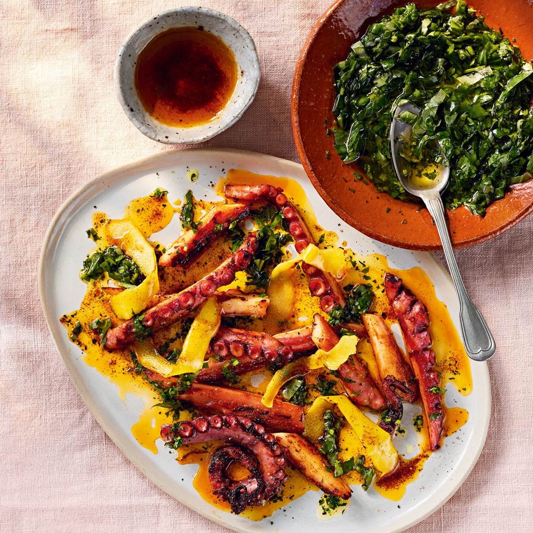 Sweet and Smoky Octopus with Lemon and Herb Oil   
