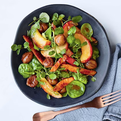 Sauteed Chestnut and Apple salad with Leftover Roast Meat