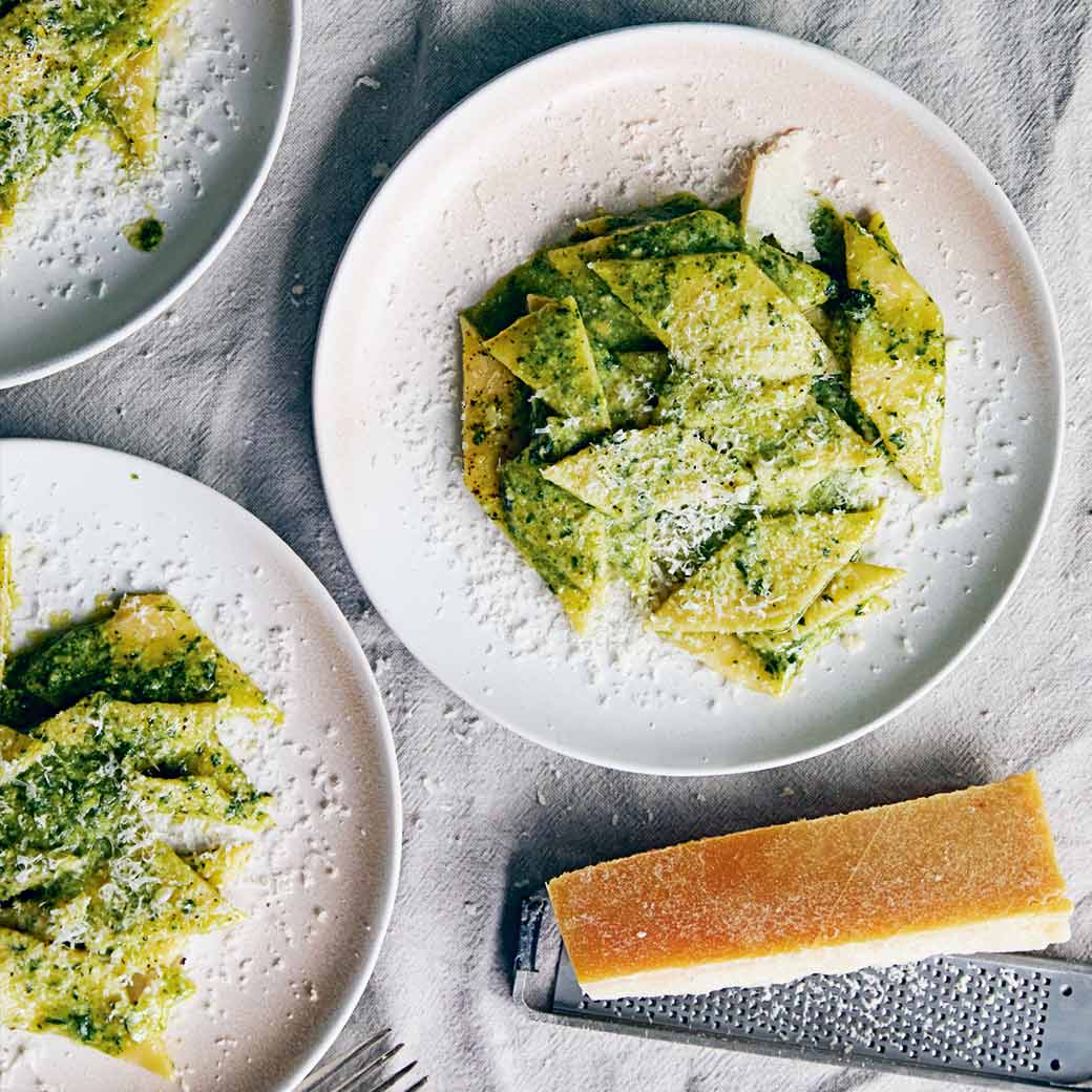 Polenta Pasta with Pesto Genovese