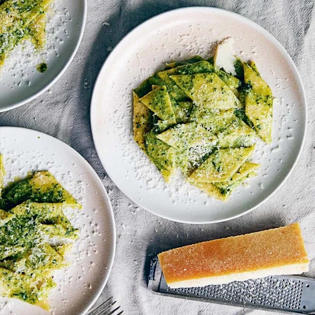 Polenta Pasta with Pesto Genovese