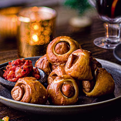 Mini Pretzel Dogs with Spicy Relish
