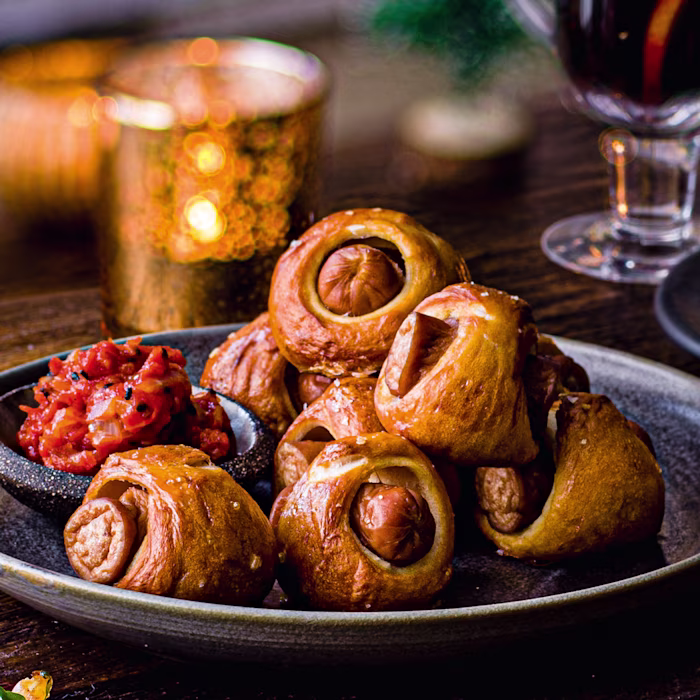 Mini Pretzel Dogs with Spicy Relish