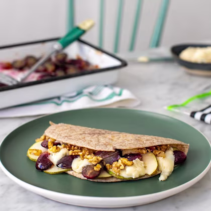 Pear, Gorgonzola, Balsamic Roasted Grapes and Walnut Piadina