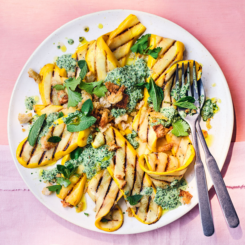 Griddled Courgettes with Jalapeño and Herb Sauce