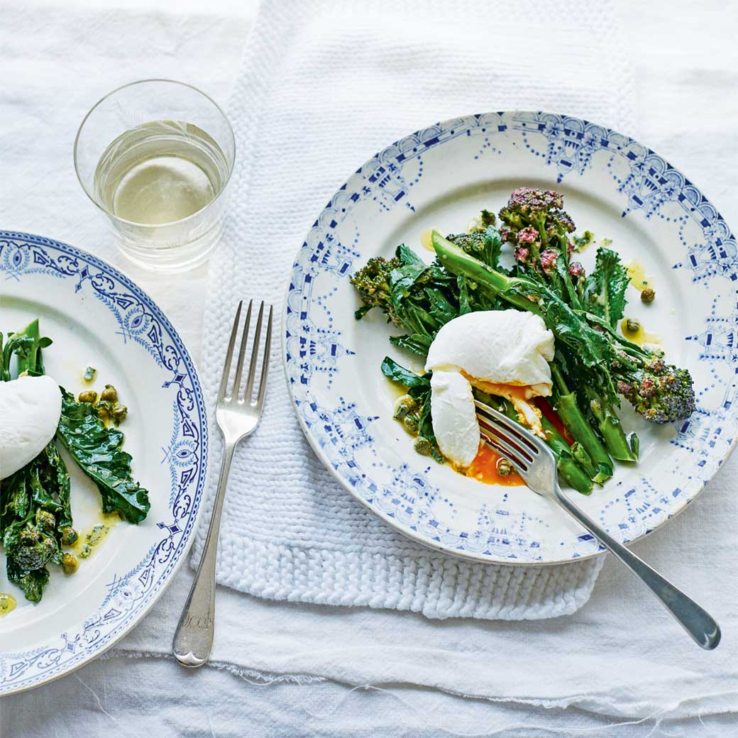 Purple Sprouting Broccoli with Poached Egg & Lemon Dressing