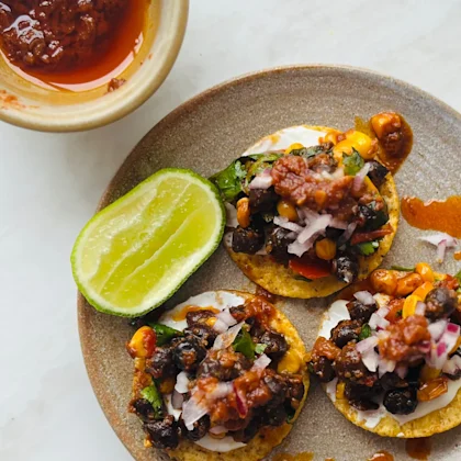 Ottolenghi’s Black Chickpea, Corn and Pilpelchuma Tostadas