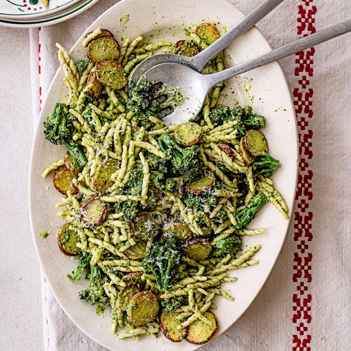 Trofie with Wild Garlic Pesto and Purple Sprouting Broccoli