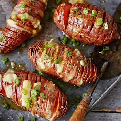 Honey-Baked Hasselback Sweet Potatoes with Brie