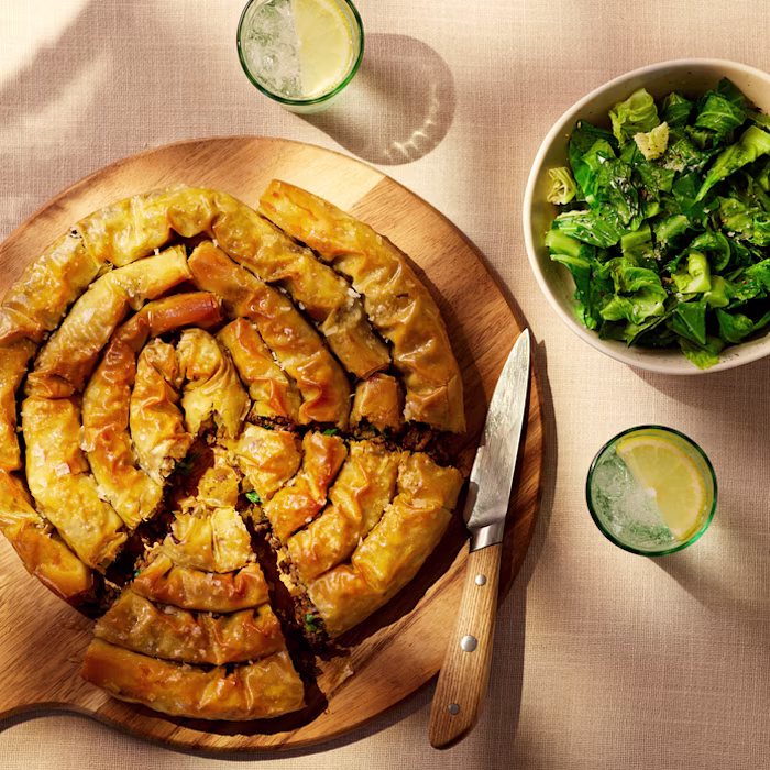 Beef and Greens Spiral Pie