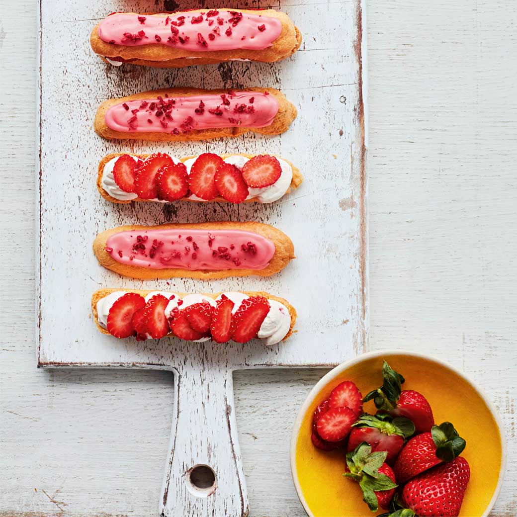 Strawberry and raspberry eclairs