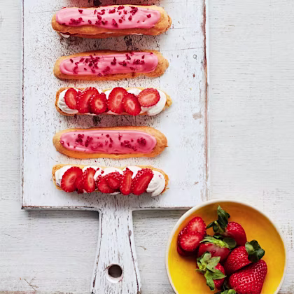 Strawberry and raspberry eclairs