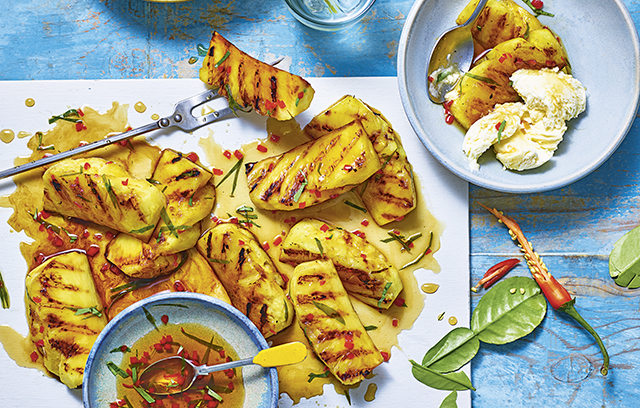 Grilled Pineapple with Kaffir Lime Leaf and Chilli Syrup