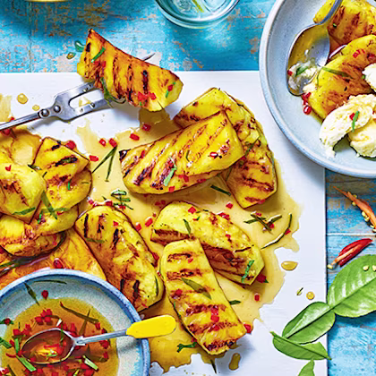 Grilled Pineapple with Kaffir Lime Leaf and Chilli Syrup