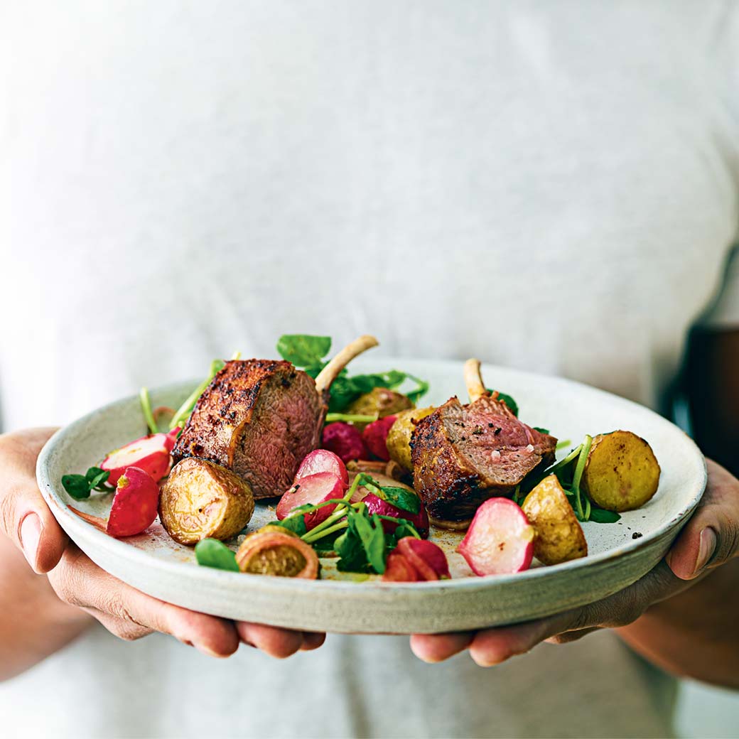 Spiced lamb cutlets with seasonal potatoes
