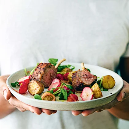 Spiced lamb cutlets with seasonal potatoes
