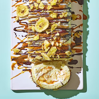 Spelt Banoffee Swiss Roll with a Dark Chocolate Drizzle