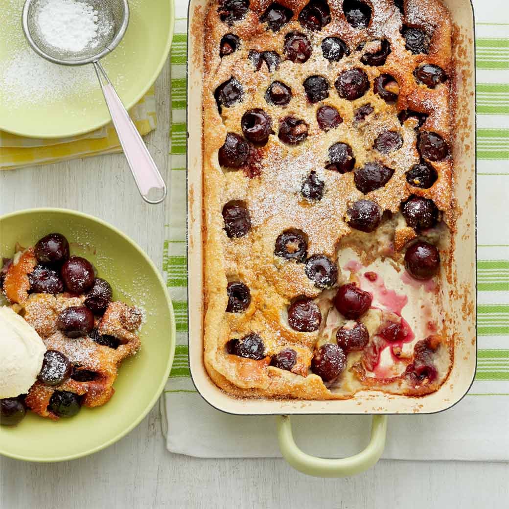 Cherry clafoutis with clotted cream